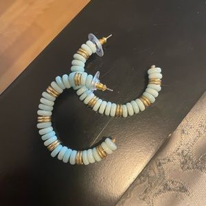 Stella & Dot Beaded Hoops- teal, white and gold